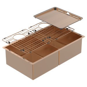 Abey piazza-finishes Piazza Double Square Bowl Artisan Copper Kitchen Sinks