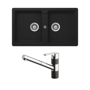 Schock abey-packages Schock Typos Double Bowl & 400710B Pull Out Kitchen Mixer Onyx Kitchen Sinks