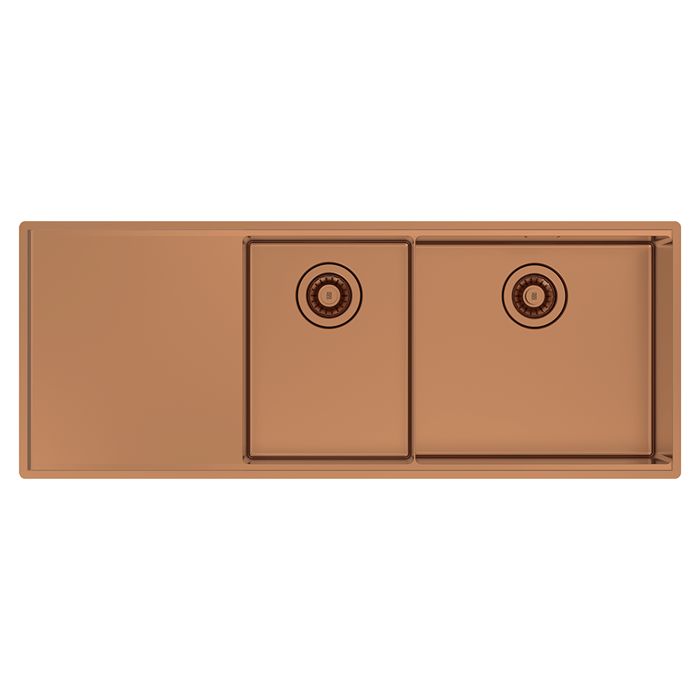 Abey Boutique abey-blugano Boutique Lugano Double Bowl & Drainer Right Hand Bowl Artisan Copper Kitchen Sinks