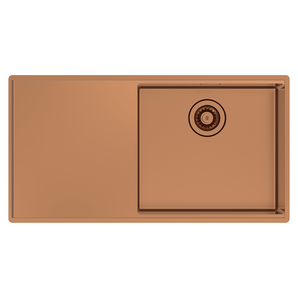 Abey Boutique abey-blugano Boutique Lugano Single Bowl & Drainer Right Hand Bowl Artisan Copper Kitchen Sinks