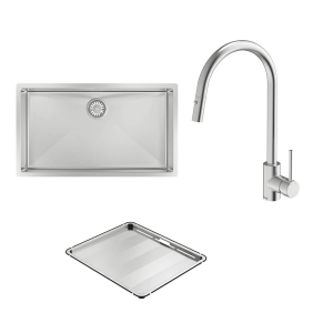 Abey abey-packages Alfresco 700 Large Bowl Sink with Drain Tray & KTA037-316-BR Kitchen Mixer Kitchen Sinks