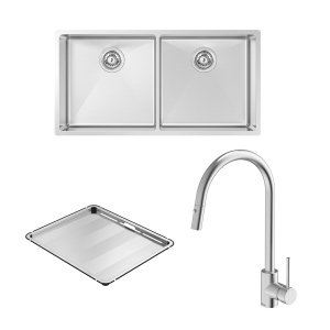 Abey abey-packages Alfresco 400 Double Bowl Sink with Drain Tray & KTA037-316-BR Kitchen Mixer Kitchen Sinks
