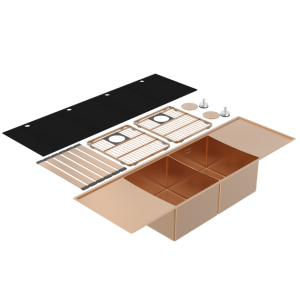 Abey Boutique abey-blugano Boutique Lugano Double Bowl & Double Drainer Artisan Copper Kitchen Sinks