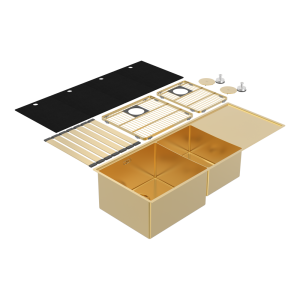 Abey Boutique abey-blugano Boutique Lugano One & One Quarter Drainer Left Hand Bowl Eureka Gold Kitchen Sinks