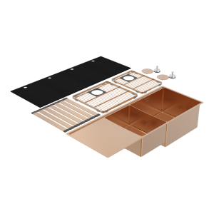 Abey Boutique abey-blugano Boutique Lugano One & One Quarter Drainer Right Hand Bowl Artisan Copper Kitchen Sinks