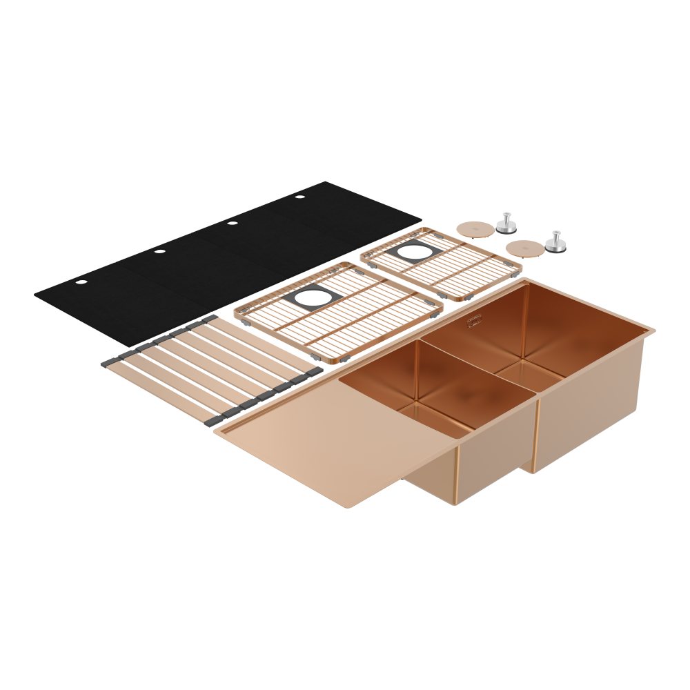 Abey Boutique abey-blugano Boutique Lugano One & One Quarter Drainer Right Hand Bowl Artisan Copper Kitchen Sinks