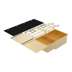 Abey Boutique abey-blugano Boutique Lugano One & One Quarter Drainer Right Hand Bowl Eureka Gold Kitchen Sinks