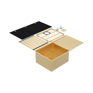 Abey Boutique abey-blugano Boutique Lugano Single Bowl & Drainer Left Hand Bowl Eureka Gold Kitchen Sinks