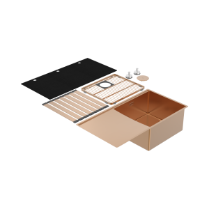 Abey Boutique abey-blugano Boutique Lugano Single Bowl & Drainer Right Hand Bowl Artisan Copper Kitchen Sinks