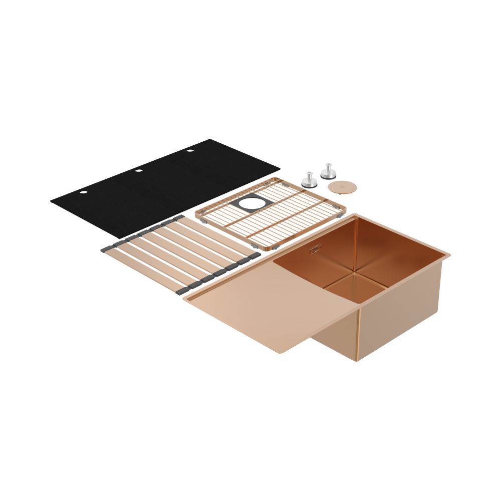 Abey Boutique abey-blugano Boutique Lugano Single Bowl & Drainer Right Hand Bowl Artisan Copper Kitchen Sinks