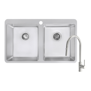 Abey abey-packages Abey Builders Double Bowl 1TH Sink & Pull Out Kitchen Mixer Kitchen Sinks