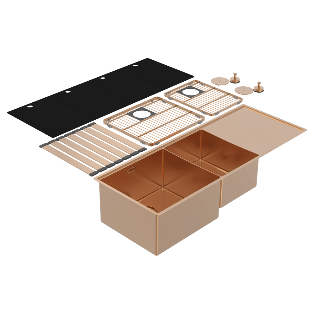 Abey Boutique abey-blugano Boutique Lugano One & One Quarter Drainer Left Hand Bowl Artisan Copper Kitchen Sinks