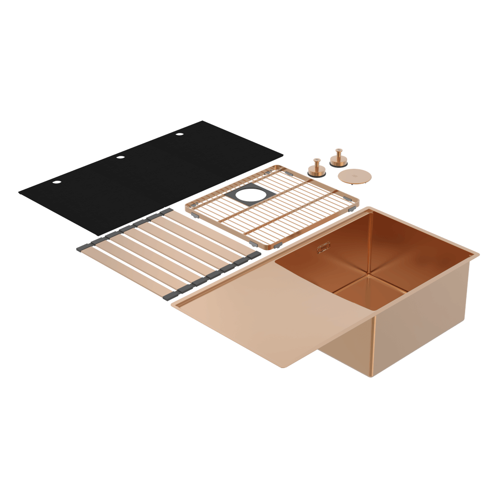 Abey Boutique abey-blugano Boutique Lugano Single Bowl & Drainer Right Hand Bowl Artisan Copper Kitchen Sinks