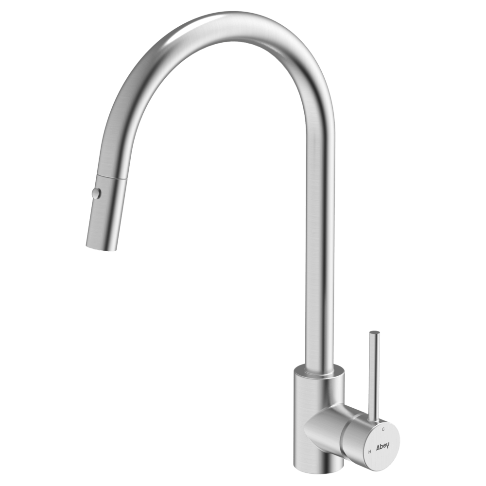 Abey abey-304 304 Gooseneck with Dual Spray Pull Out Function Brushed Steel Kitchen Mixer Kitchen Taps & Mixers