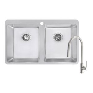 Abey abey-packages Abey Builders Double Bowl 1TH Sink & Pull Out Kitchen Mixer Kitchen Sinks