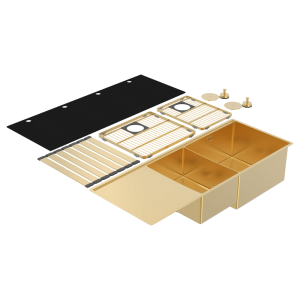 Abey Boutique abey-blugano Boutique Lugano One & One Quarter Drainer Right Hand Bowl Eureka Gold Kitchen Sinks