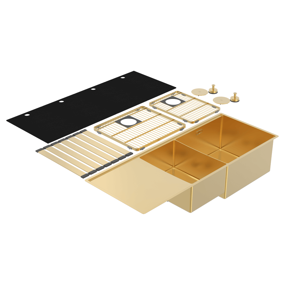 Abey Boutique abey-blugano Boutique Lugano One & One Quarter Drainer Right Hand Bowl Eureka Gold Kitchen Sinks