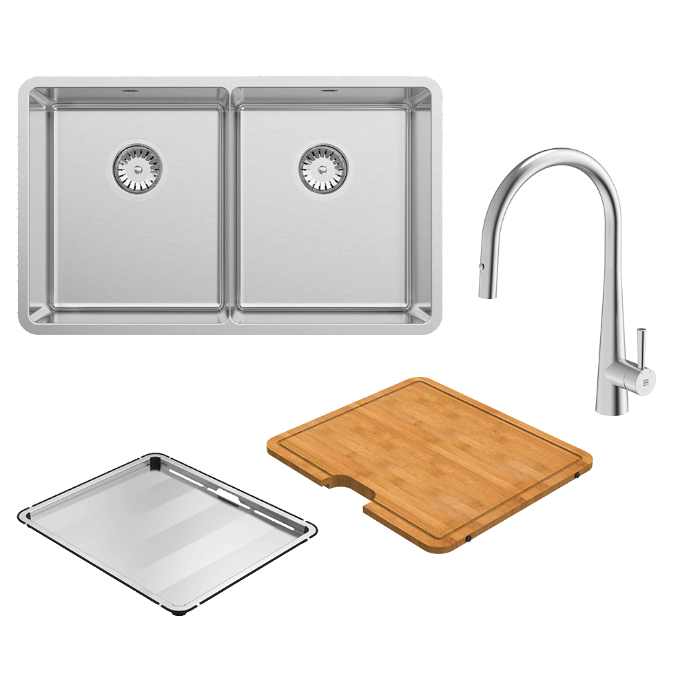 Abey abey-packages Lucia Double Bowl with KTA014-BR Kitchen Mixer